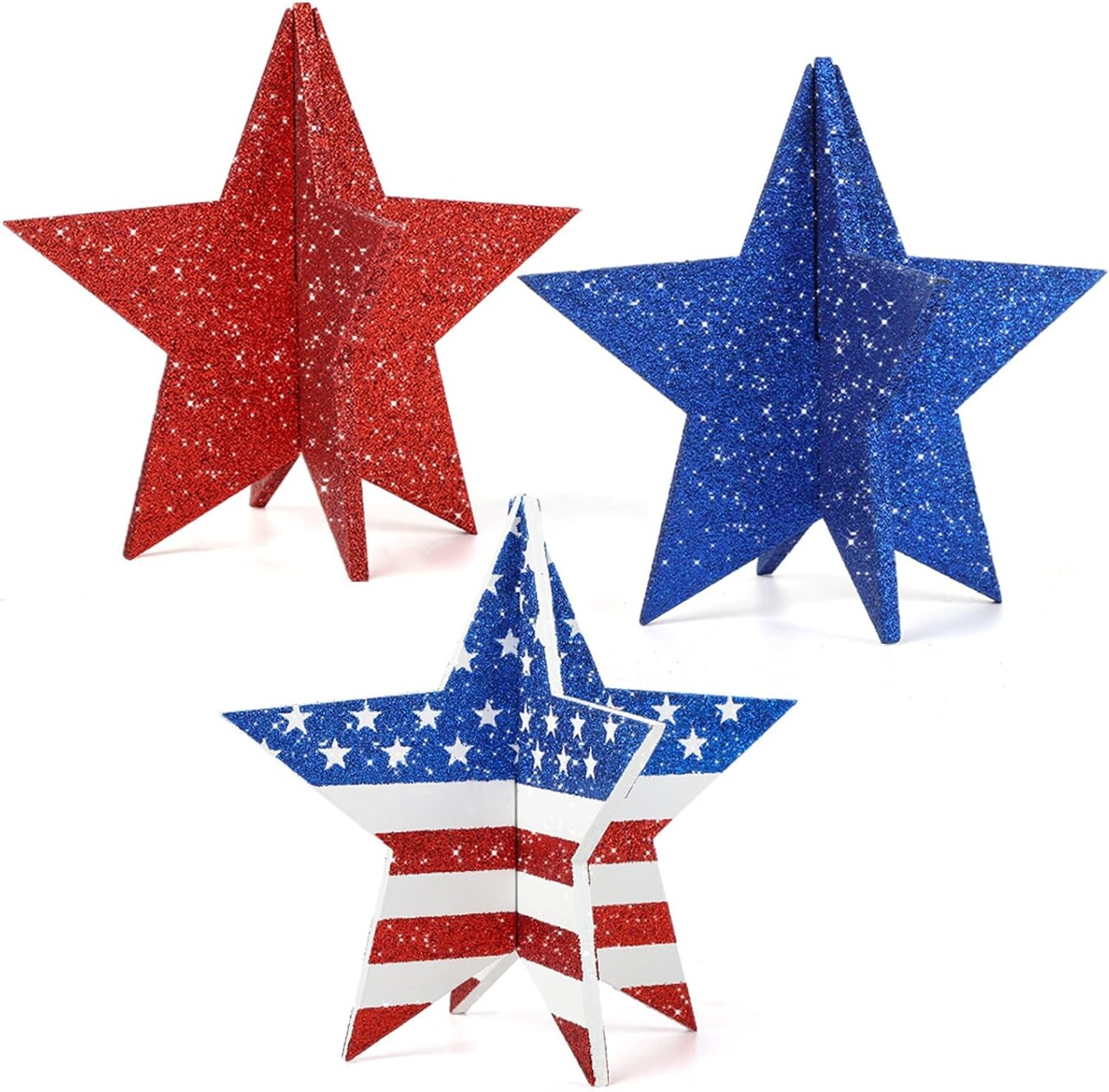 6 Inch Wooden Stars Set for 4th of July Decorations Tabletop Decorations